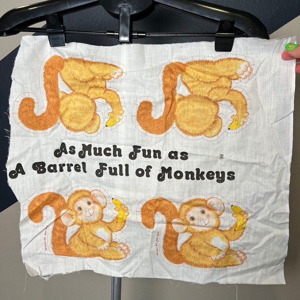 Vintage Monkey Fabric Panel Cut and Sew Barrel of Monkeys Cranston VIP‎